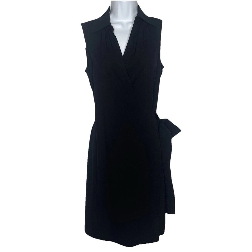 Vintage 90s Y2K DKNY Wrap Dress Black Rayon Sleeveless Tie Waist Classic